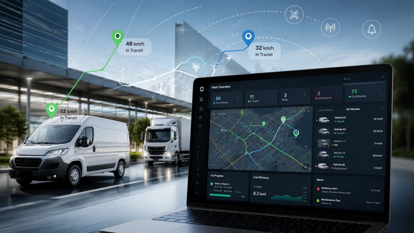 Vehicle tracking dashboard and fleet-support platform