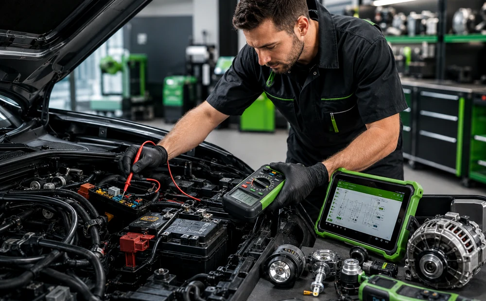 Automotive electrical diagnosis with multimeter and diagnostic tablet