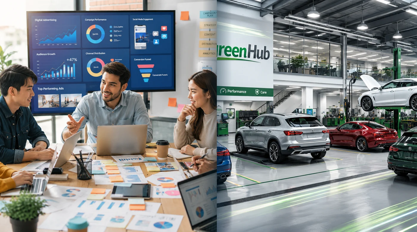 Automotive partnership meeting linked to a modern workshop platform