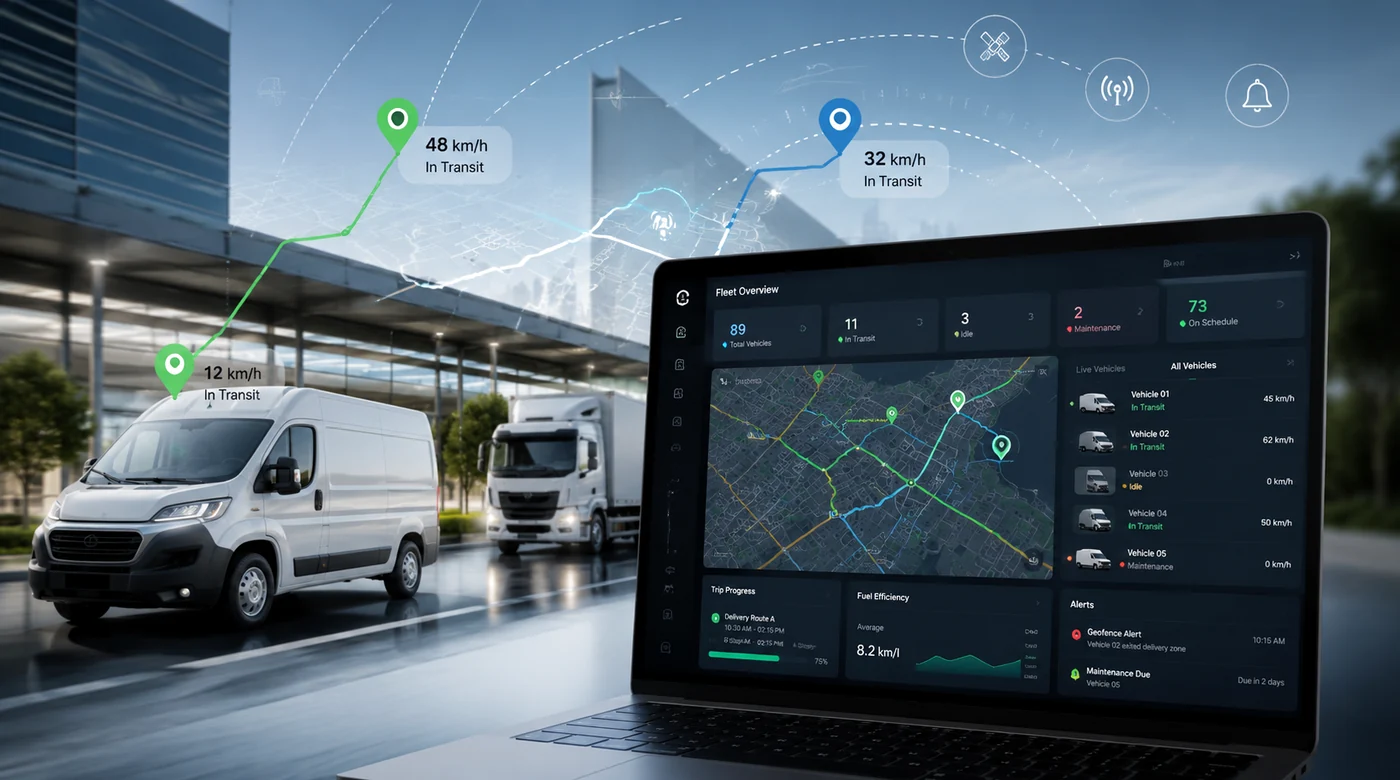 Vehicle tracking dashboard with live routes and fleet status
