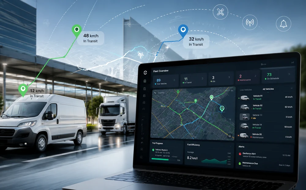 Vehicle tracking dashboard for fleet support and route monitoring