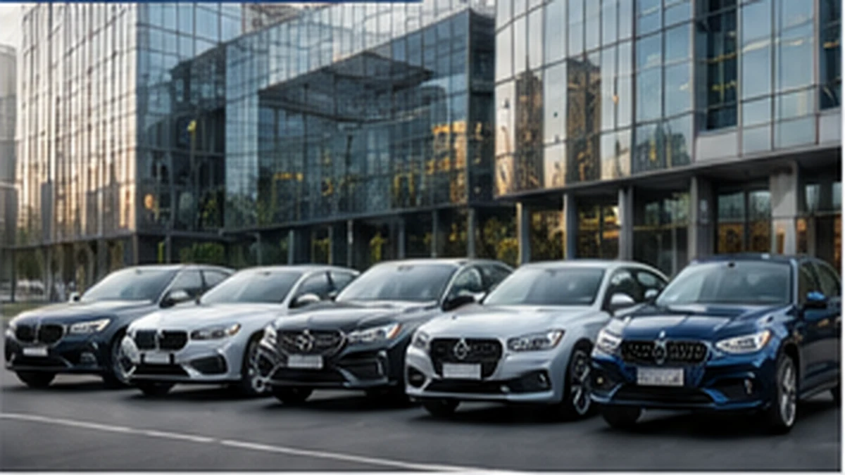 European vehicle lineup in a modern European business district
